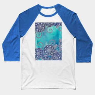 Mermaid's Garden - Navy & Teal Floral on Watercolor Baseball T-Shirt